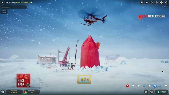 Screenshot do Ice Fishing no celular – interface da aposta antes da rodada